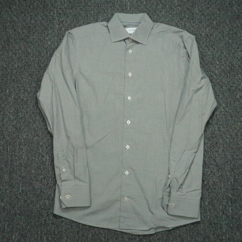 Eton Shirt Mens Small 15.5 Gray Slim‎ Fit Long Sleeve Button Up